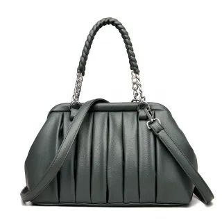 New Fashion All-match Pleated Woven Portable Large Capacity Leather Women's Bag - Green