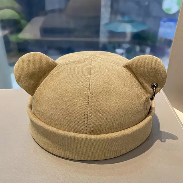 Female Solid Color Cat Ear Japanese Style Personalized Versatile Hat Khaki With Earrings - Shop at LoveMi