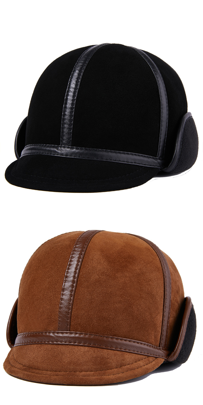 Casual Leather Men's Winter Sheepskin Velvet Thermal Outdoor Hat — foto 4