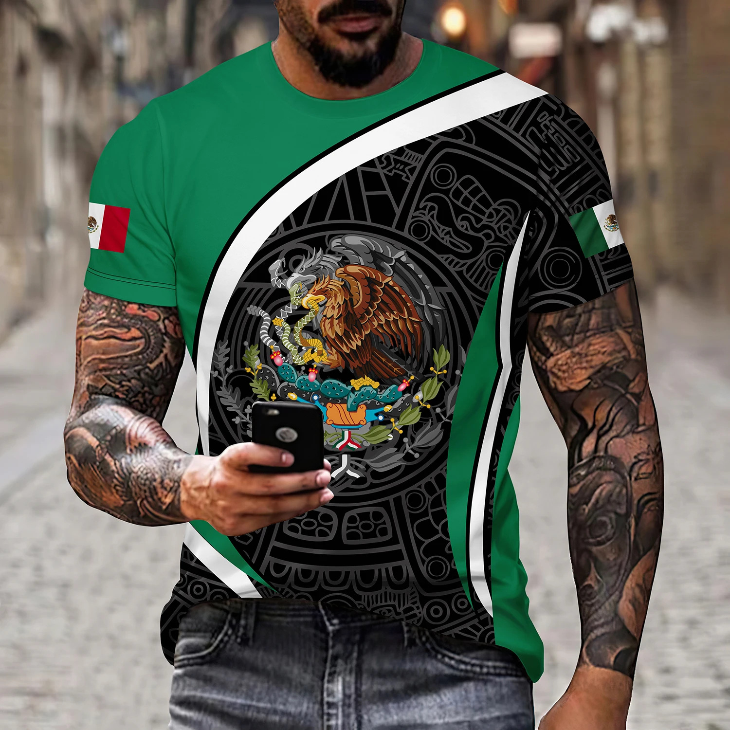 Title 4, Mens Eagle and Snake Printed T-shirt Loose Rou...