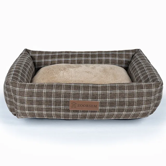 Autumn And Winter Warm Linen Square Creative Pet Bed Brown Plaid - Shop at LoveMi