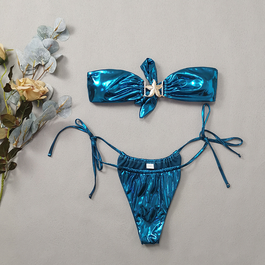 Title 11, Tube Top Split Bikini Blue Glossy Gold Starfish...