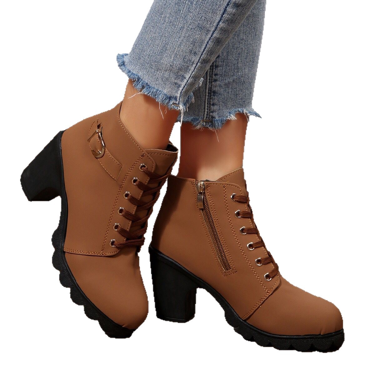 Womens Cross-Tie Chunky-Heel Ankle Boots