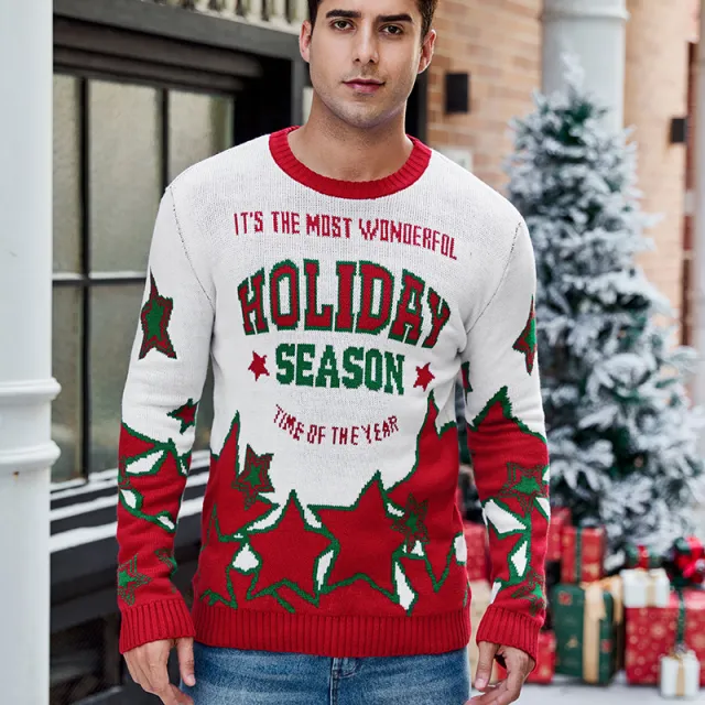 Alpaca Jacquard Long sleeved Christmas Sweater White - Shop at LoveMi