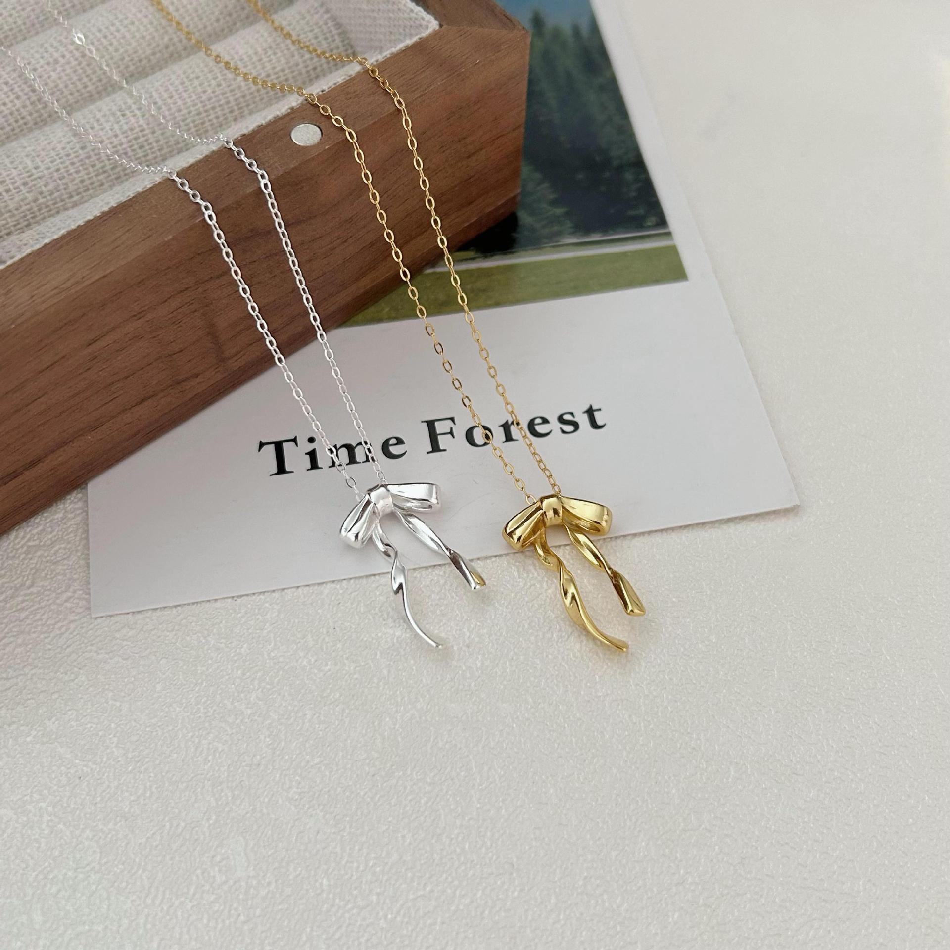 925 Sterling Silver Bow Necklace Simple Cold Style
