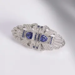 Tansang Blue Vintage Scarf Buckle Neckline Clip 925 Sterling Silver Brooch - Silver Platinum - View 1
