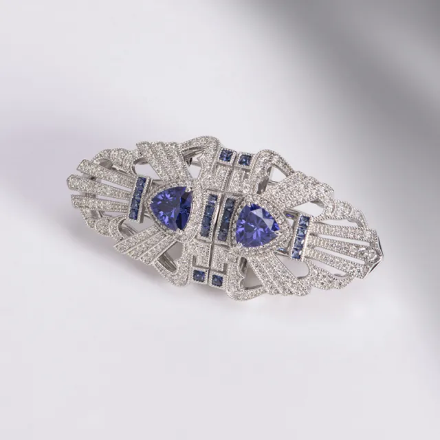 Tansang Blue Vintage Scarf Buckle Neckline Clip 925 Sterling Silver Brooch Silver Platinum - Shop at LoveMi