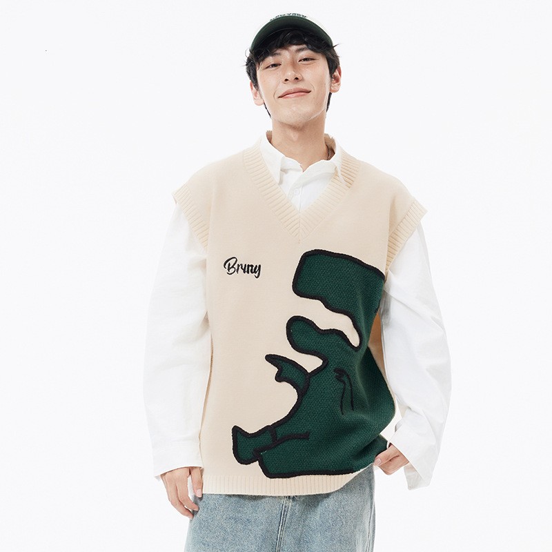 Men's Cartoon Dinosaur Sleeveless Waistcoat V-neck Vest