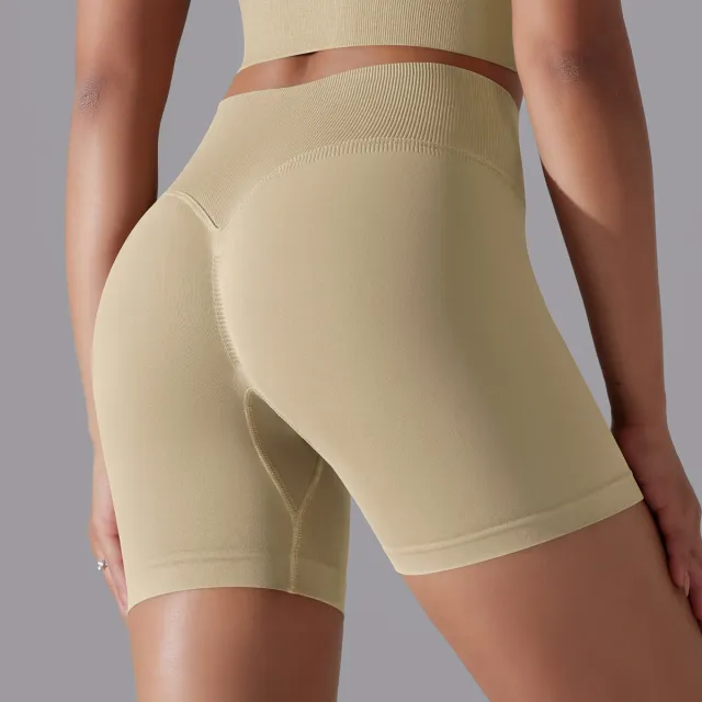 Hip Raise Skinny High Elastic Yoga Shorts Camel - Shop at LoveMi