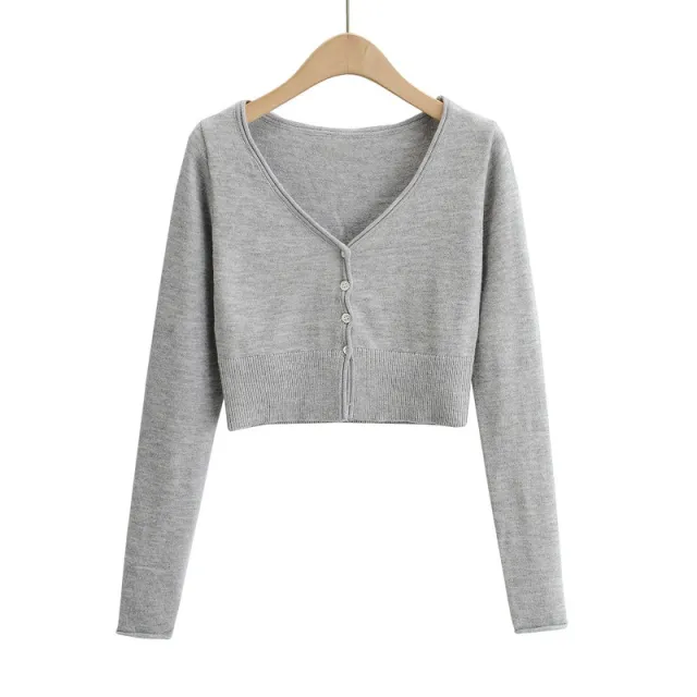 Long Sleeve Knitted Cardigan Bottoming Slim Fit Slimming Short Top Gray - Shop at LoveMi