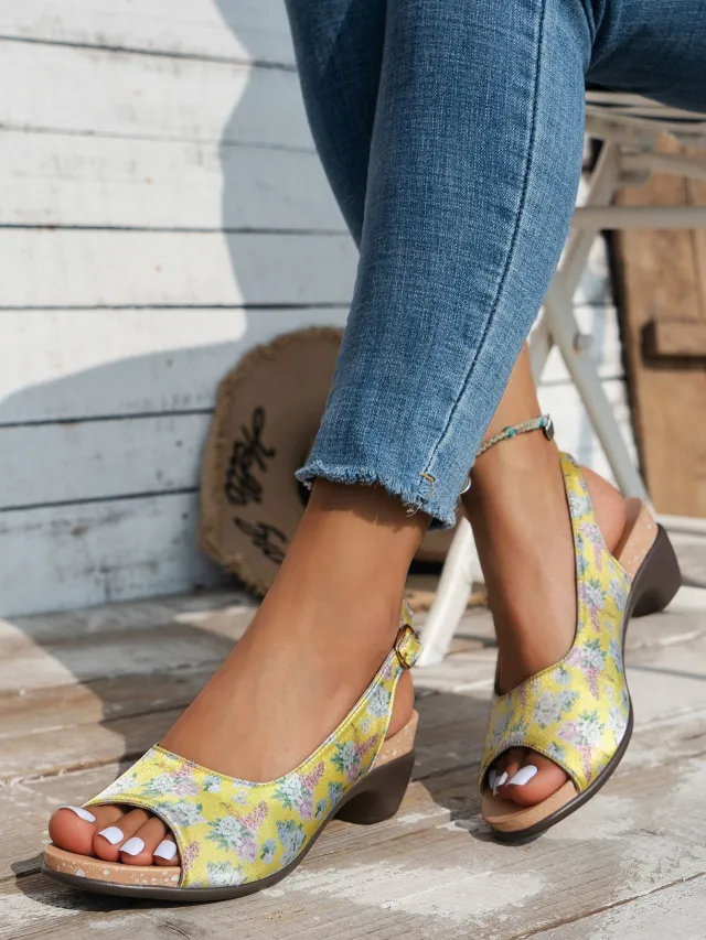 Peep Toe Beach Wedge Women's Buckle High Heel Sandals Yellow - Shop at LoveMi