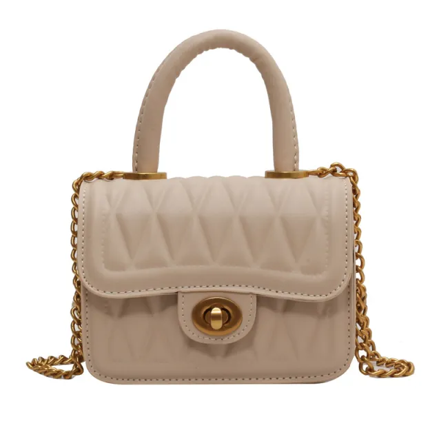 Women's Fashionable Versatile Diamond Chain Shoulder Crossbody Bag Beige - Shop at LoveMi