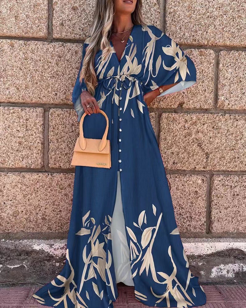 Spring And Summer V-neck Lace-up Beach Dress