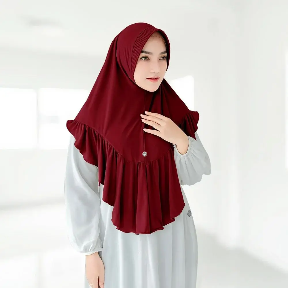 Solid-color Womens Ruffled-hem Pullover Comfort Breathable Headscarf
