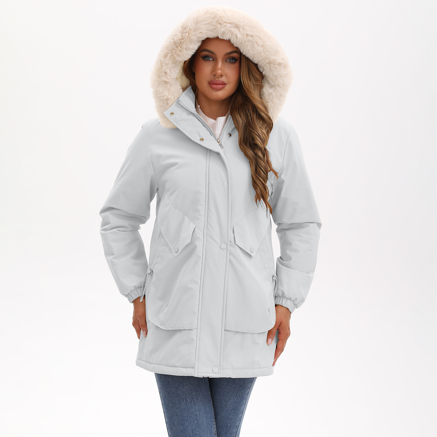 Women's Mid-length Big Fur Collar Cotton Coat Jacket