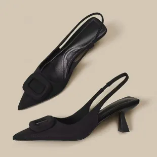 Pointed Toe Classy High Heels High grade French Square Buckle Black - Shop at LoveMi