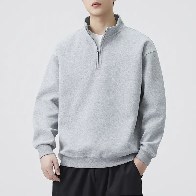 AutumnWinter Japanese-style Retro Mens Stand-collar Zip-up Long-sleeve
