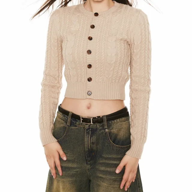 American Retro Slim Knit Short Cardigan Coat Camel - Shop at LoveMi