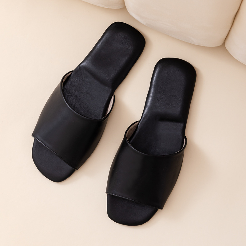 Womens PU Leather Plain Color Simple Slippers For Home Use - Image 8