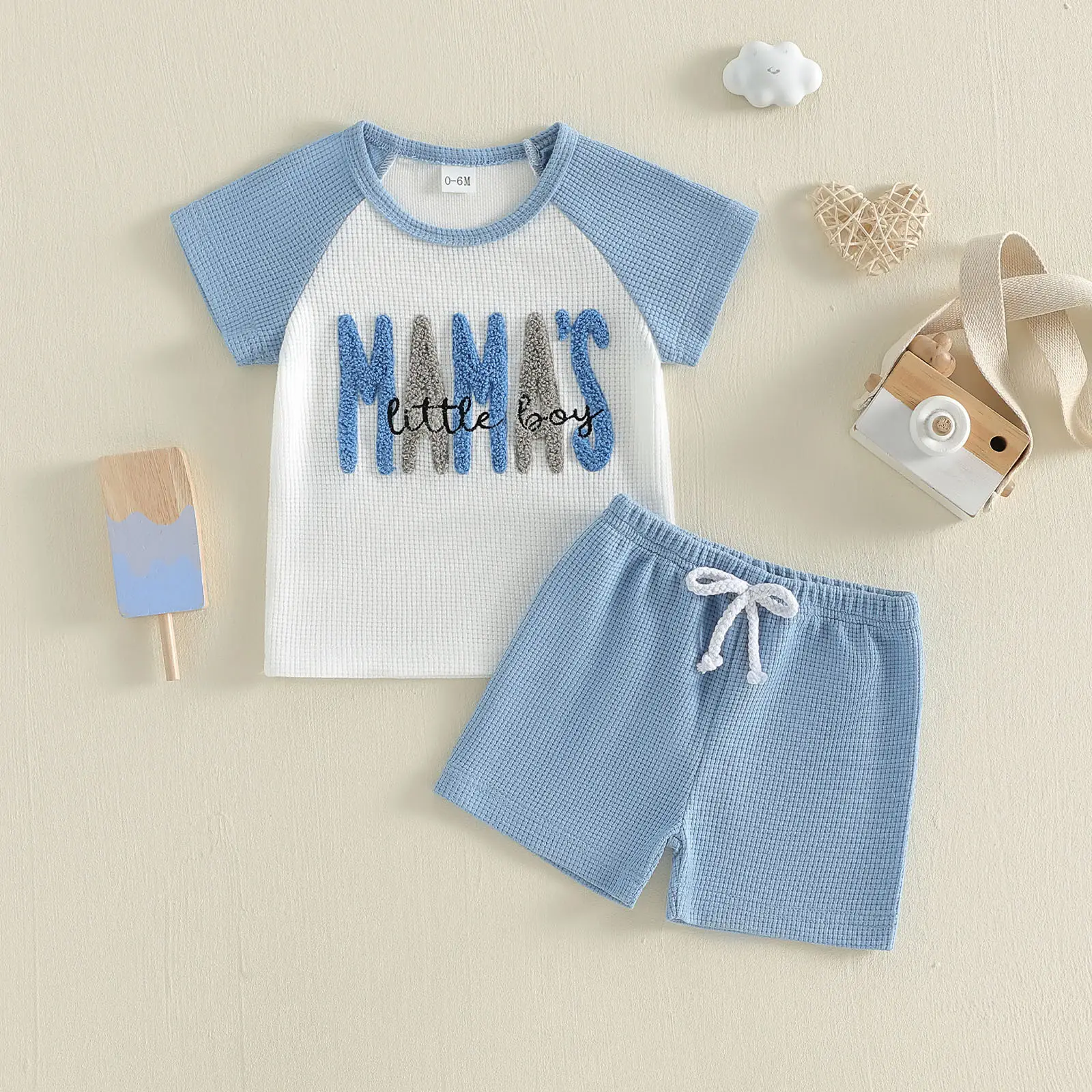 Towel-embroidered Short-sleeve T-shirt And Shorts Two-piece Set
