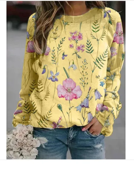 3D Round Neck Sweater Women's Fresh Flower Figure Ffy23050601 3 - Shop at LoveMi