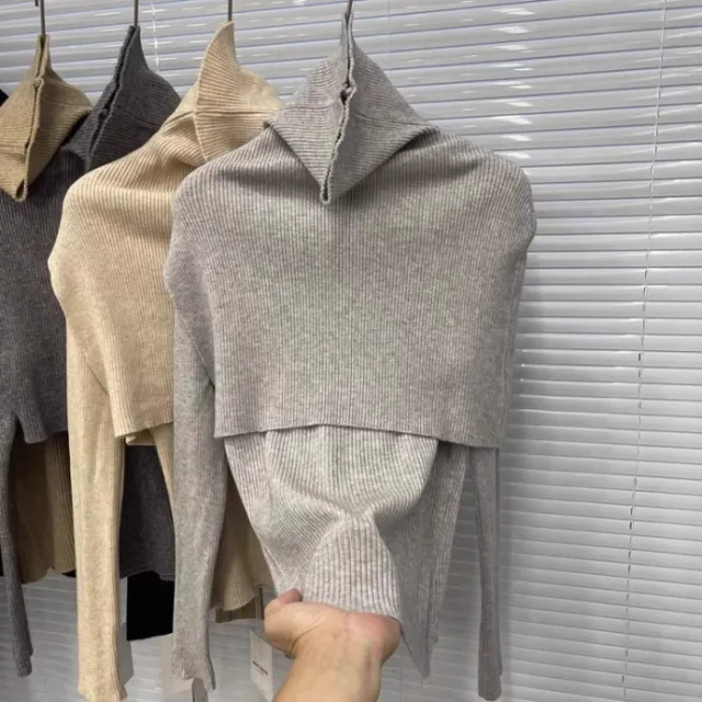 Korean Shawl Two piece Sweater Women's Simple Graceful Light Gray - Shop at LoveMi
