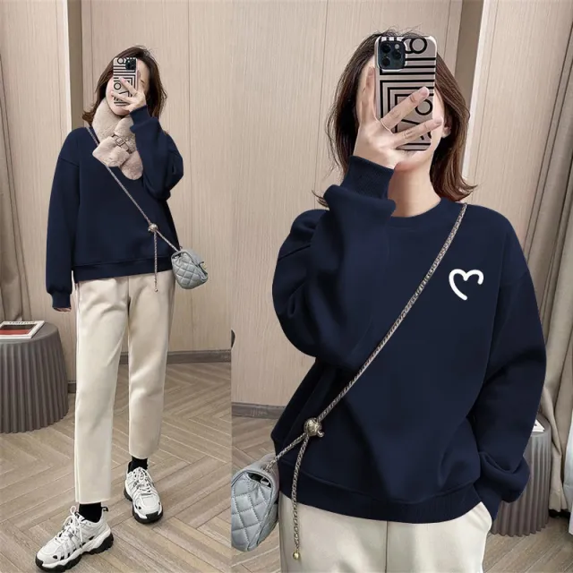 Autumn And Winter Thickened Sleeveless European Loose Love Long sleeved Top Blue - Shop at LoveMi