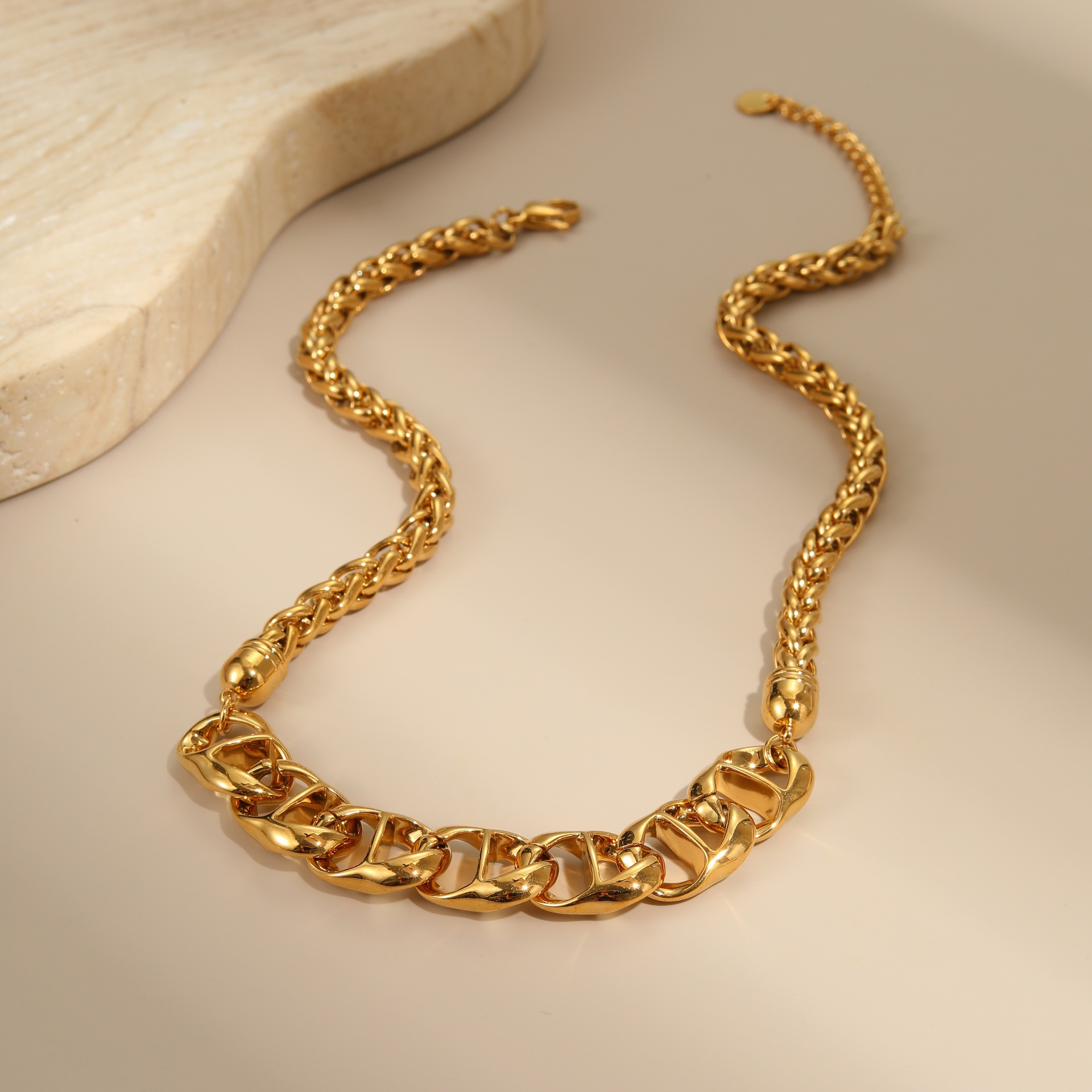 Collier en acier inoxydable, plaqué or, ne se décolore pas, assorti à tout