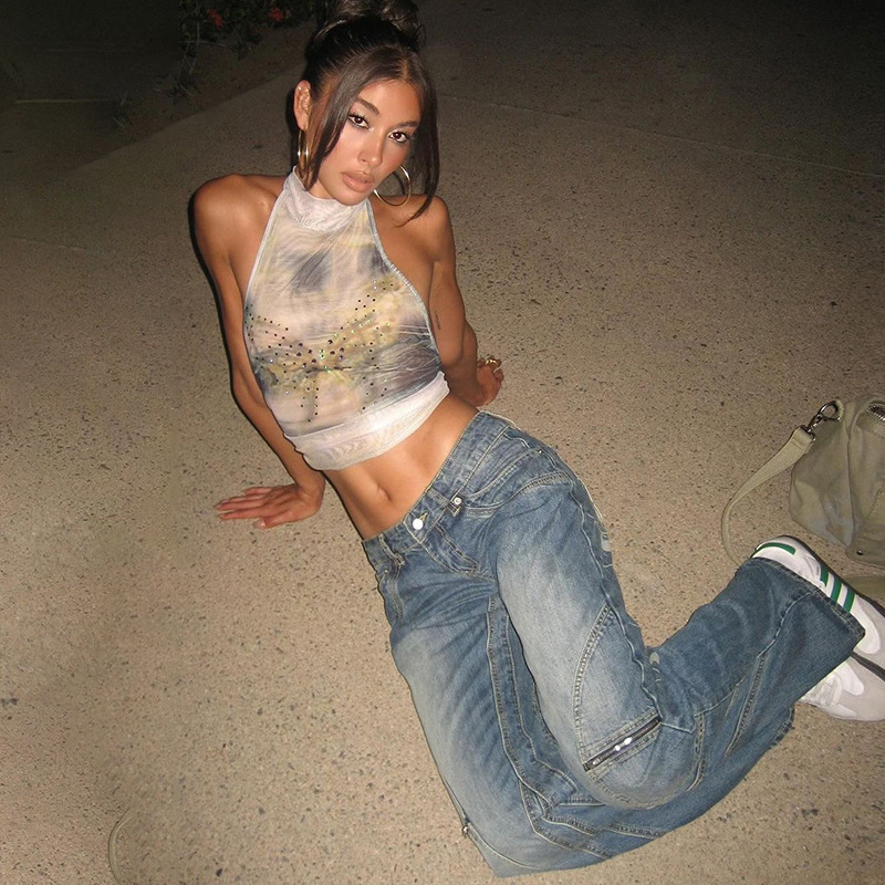 Women's Hollow Retro Printed Turtleneck Top