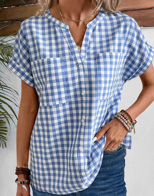 European And American Retro Loose V-neck Plaid Overshirt