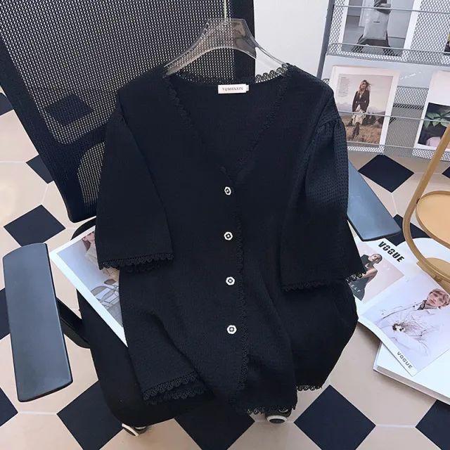 Plus Size Women's Top T shirt With Short Sleeves Cardigan Black - Shop at LoveMi