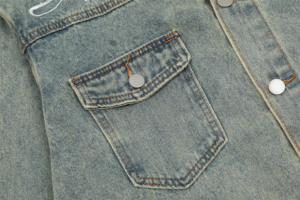 Men's Loose Hoodie Washed And Worn Lapel Denim Jacket Coat American Fashion