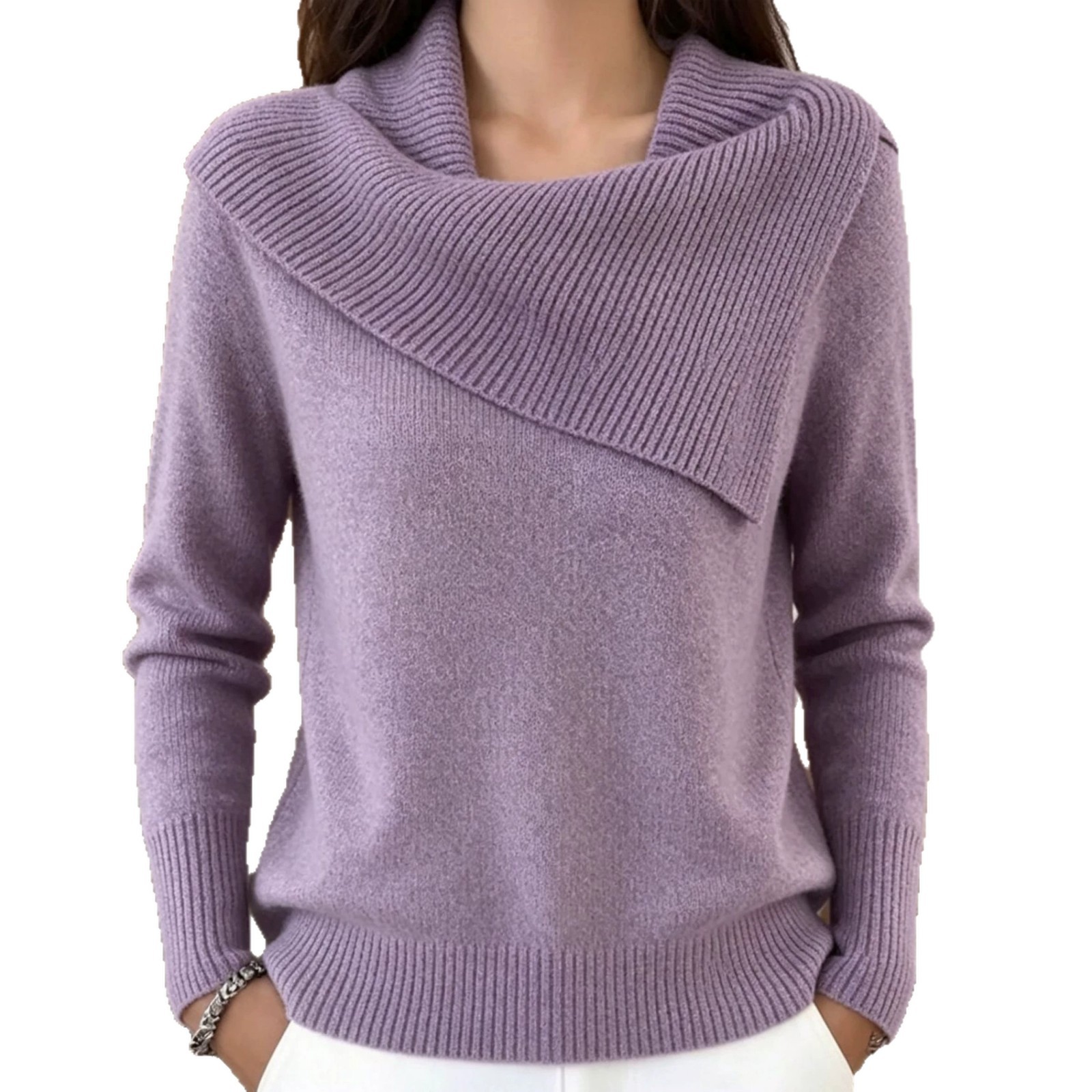 Elegant Figure-flattering Lapel Sweaterversatile Knitted And Effortlessly Chic
