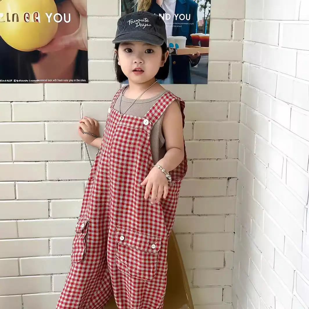 Crawler Generation Summer New Girl's Suspenders Plaid