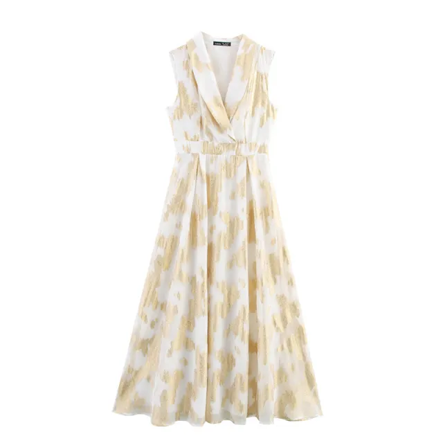 Fitted Waist Turn down Collar Sleeveless Long Dress - Shop at LoveMi