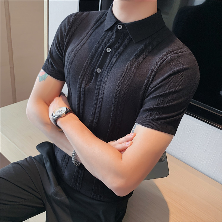 Title 13, Heren gebreide poloshirt met korte mouwen, stre...