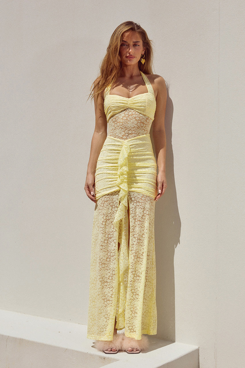 Women's Lace Backless Slit Dress