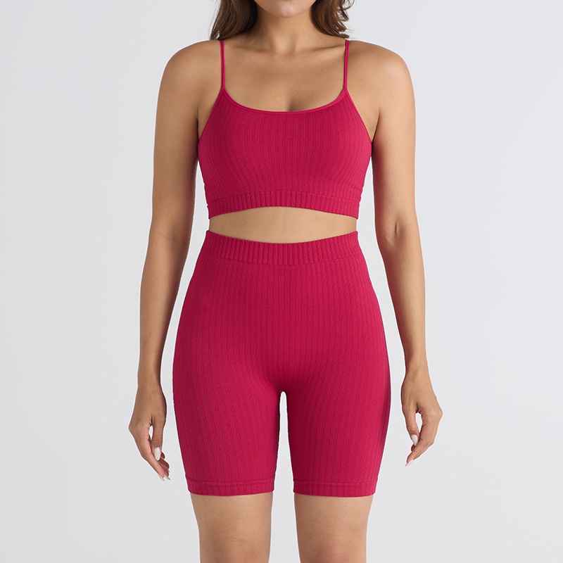Thread Outdoor Sports Fitness Clothes High Elastic Suit Raspberry Shorts Short Strap L - Shop at LoveMi