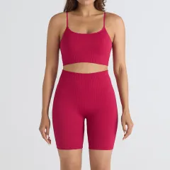 Thread Outdoor Sports Fitness Clothes High Elastic Suit - Raspberry Shorts Short Strap-S - View 1