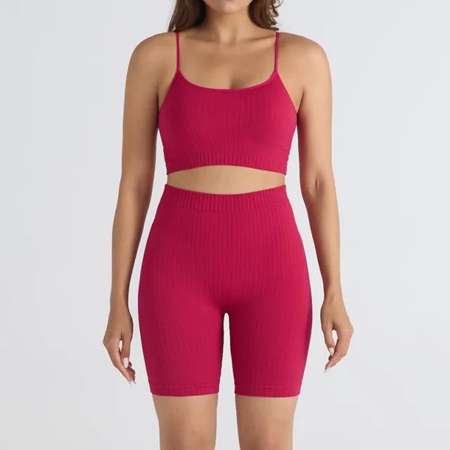 Thread Outdoor Sports Fitness Clothes High Elastic Suit Raspberry Shorts Short Strap S - Shop at LoveMi