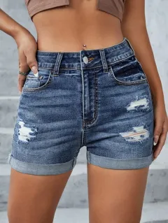 Fashion Personality Women's Ripped Denim Shorts - Navy - View 1