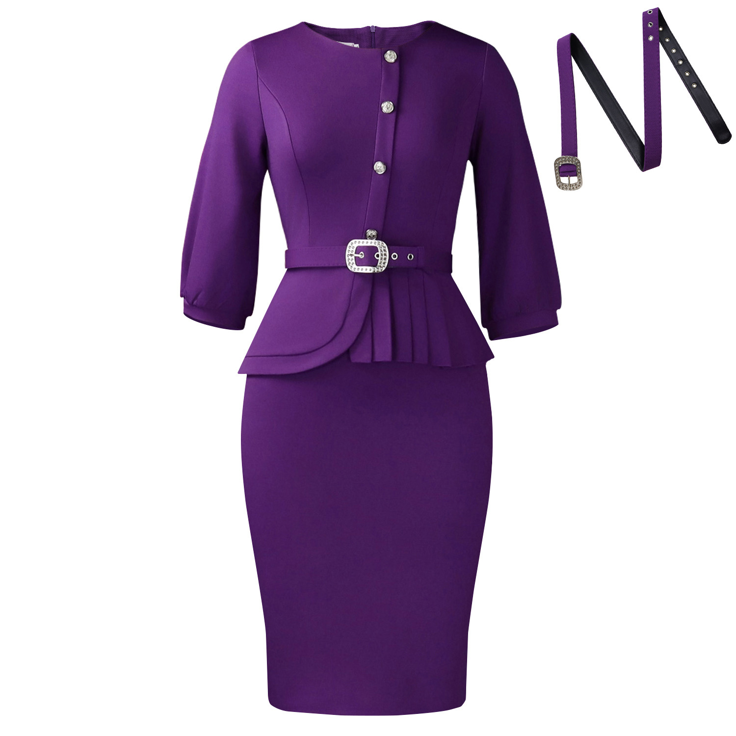 High-waisted Elegant Solid Color Sheath Dress - Image 8