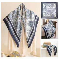 Women's Polyester Scarf Fashionable Printed Shawl - Navy Blue Animal Kingdom - View 1