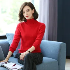 Turtleneck Pullover Short Loose Cashmere Knitted Mink Velvet Bottoming Shirt Sweater - Bright Red - View 1