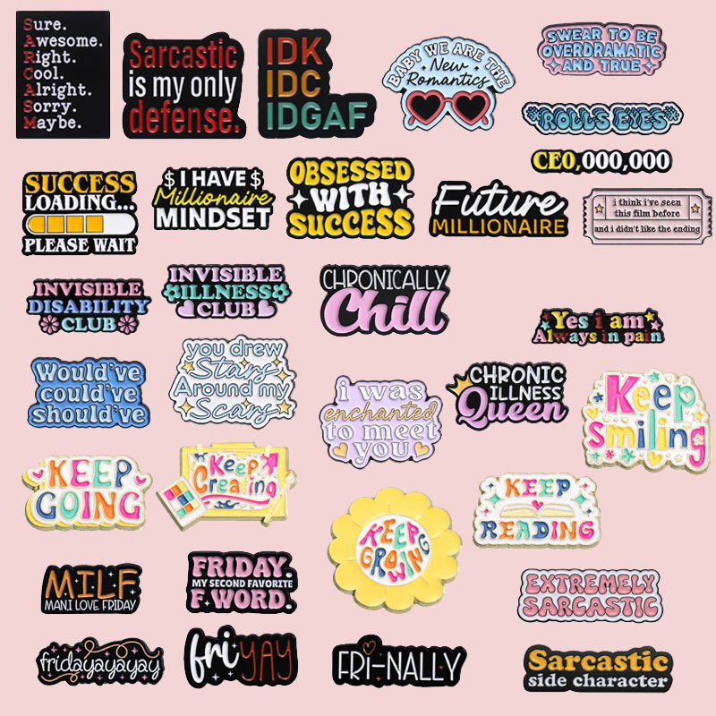 Motivational Fun And Creative Metal Badges Featuring Personalized Letter Designs In English