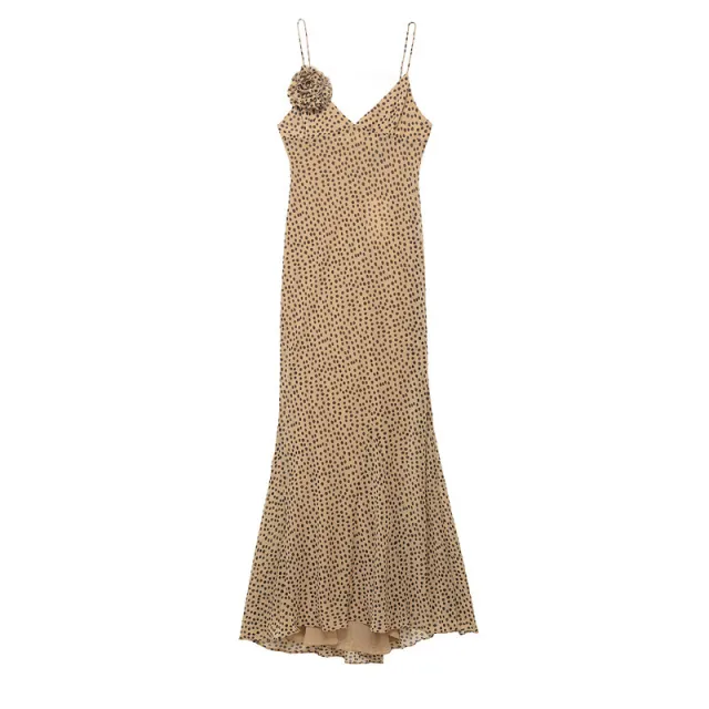 Pure Desire Style Flower Decoration Polka Dot Length Dress - Shop at LoveMi