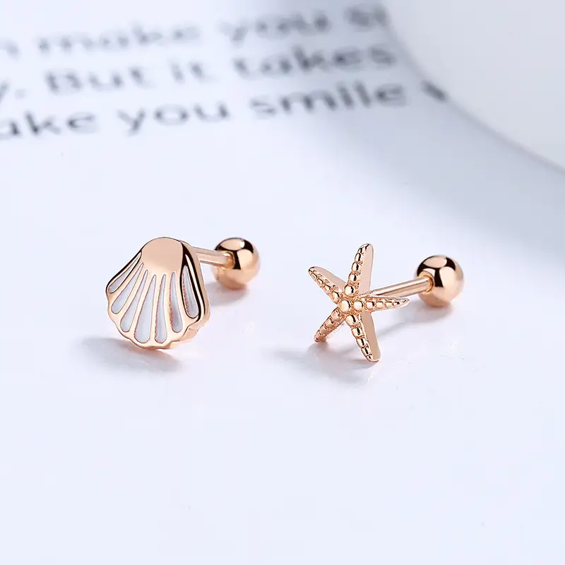 Starfish Screw Pattern Twist Cap Stud Earrings For Women
