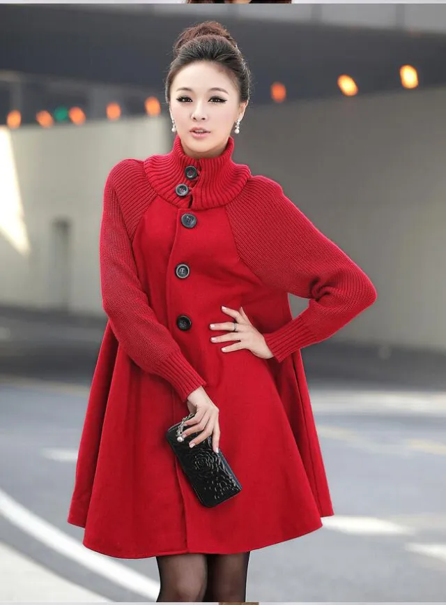 Winter Plus Size Women's Mid length Loose Wool Overcoat Red - Shop at LoveMi