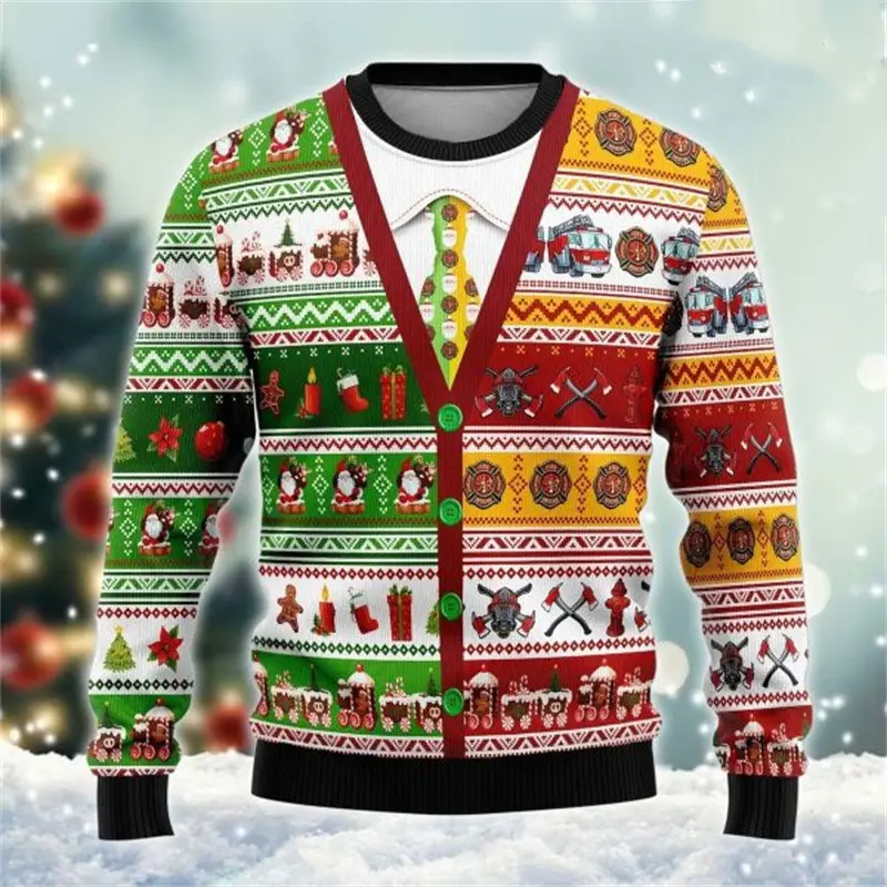 Men's Christmas 3D Print Round Neck Casual