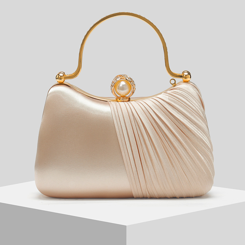 Satin Pleated Evening Dinner Clutch Handbag Chain Bag